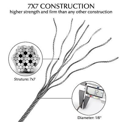 1/8&quot; Stainless Steel Wire Spool With Cutter,328FT Aircraft Cable 7X7 Strands Construction With 50pcs Crimpin