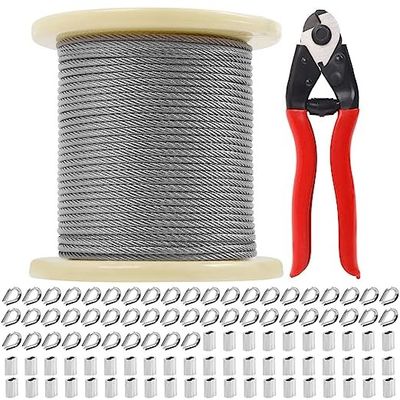 1/8&quot; Stainless Steel Wire Spool With Cutter,328FT Aircraft Cable 7X7 Strands Construction With 50pcs Crimpin