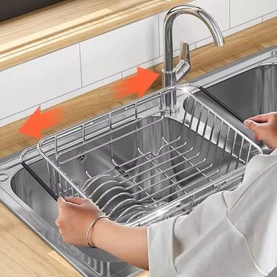 single tier retractable stainless steel kitchen dish rack
