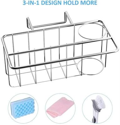 OEM/ODM Design 2-w-1 Klej do ściany do zlewu kuchennego Organizer Gąbka ze stali nierdzewnej 0Holder Myjnia naczynia