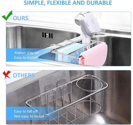OEM/ODM Design 2-w-1 Klej do ściany do zlewu kuchennego Organizer Gąbka ze stali nierdzewnej 0Holder Myjnia naczynia