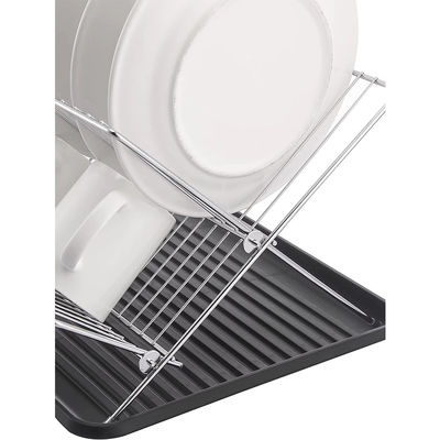 Foldable X shape 2 tier dish drainer rack with drainboard Stainless Steel Dish Drying Rack